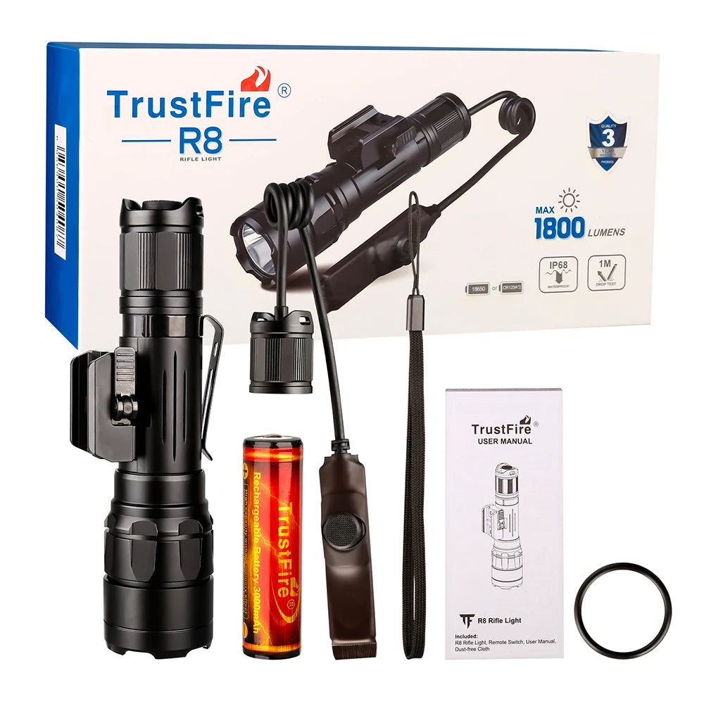 Lanterna Tática TrustFire R8 - 1700 Lumens - Suporte para Trilho Picatinny - Nativo Camping