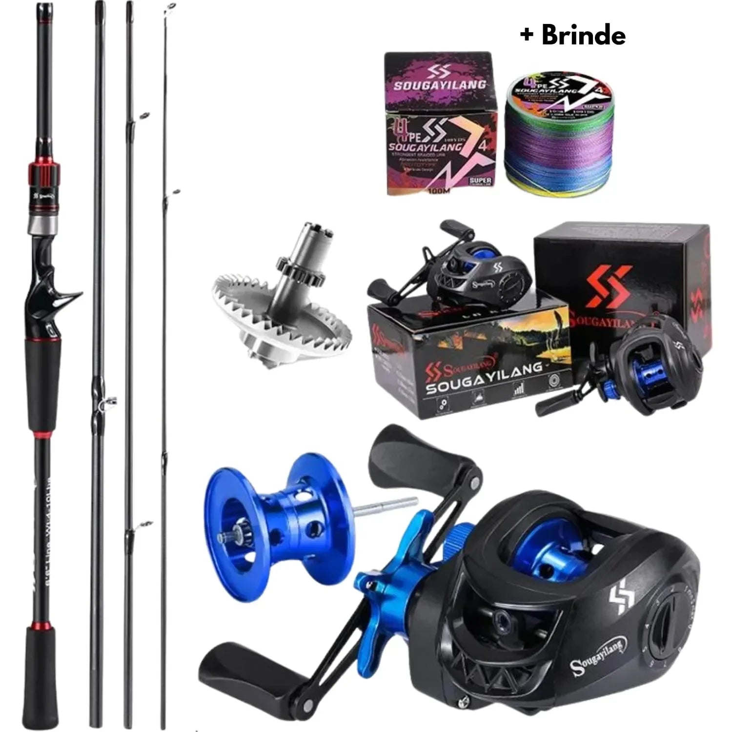 Conjunto Carbon - Carretilha com 10KG de DRAG - Vara 10/25 LBS + Linha Multifilamento - Nativo Camping