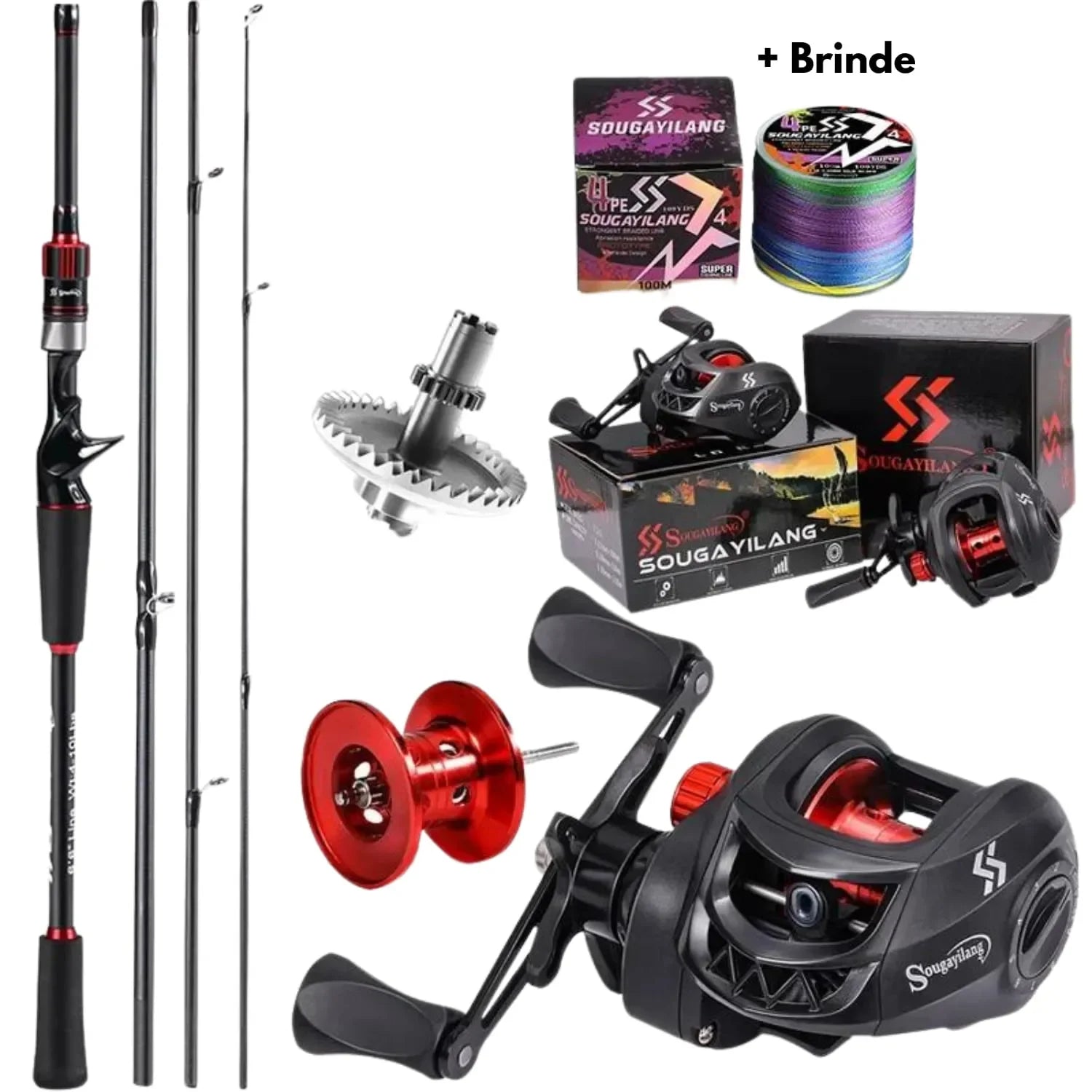 Conjunto Carbon - Carretilha com 10KG de DRAG - Vara 10/25 LBS + Linha Multifilamento - Nativo Camping