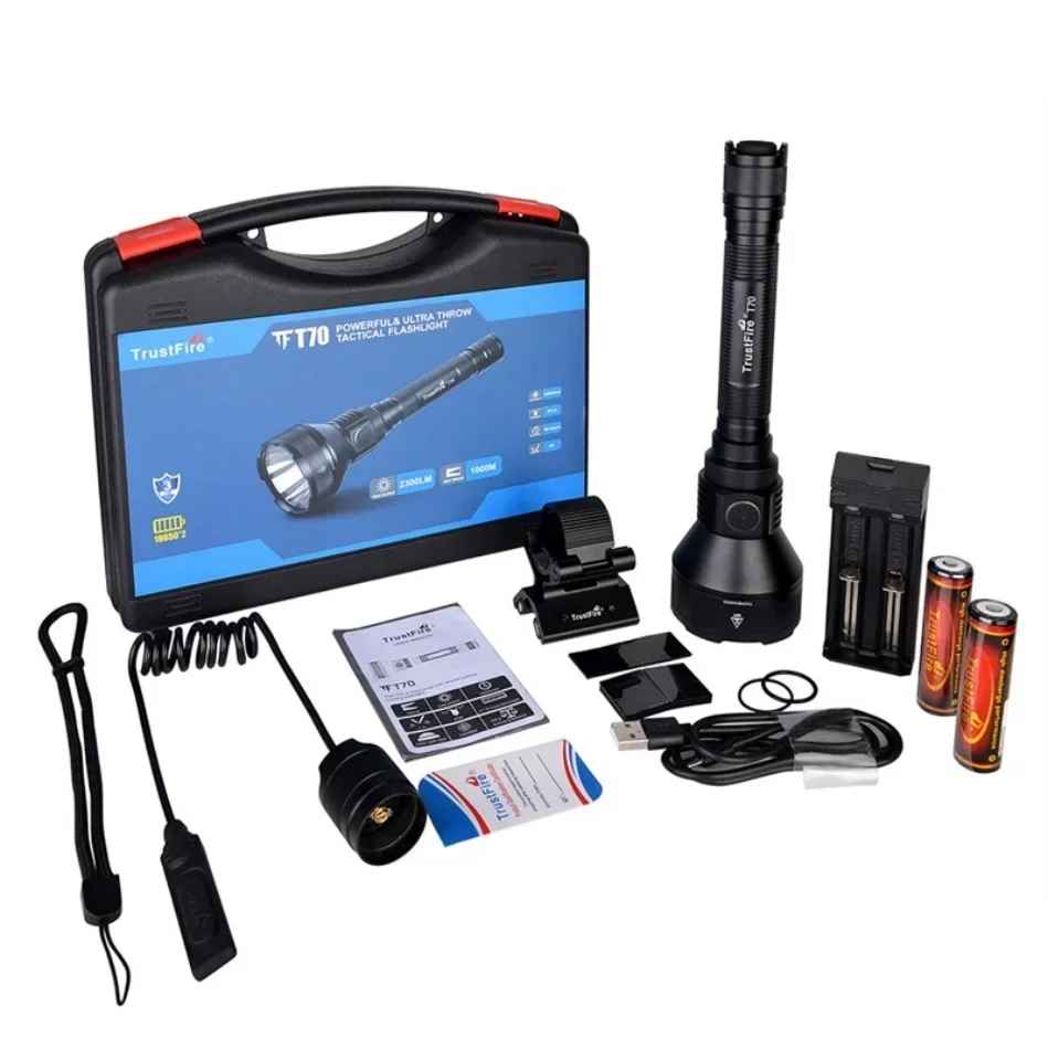 Lanterna Tática TrustFire T70 – Alcance de 1KM - Suporte para trilho