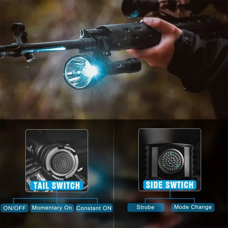 Lanterna Tática TrustFire T70 – Alcance de 1KM - Suporte para trilho