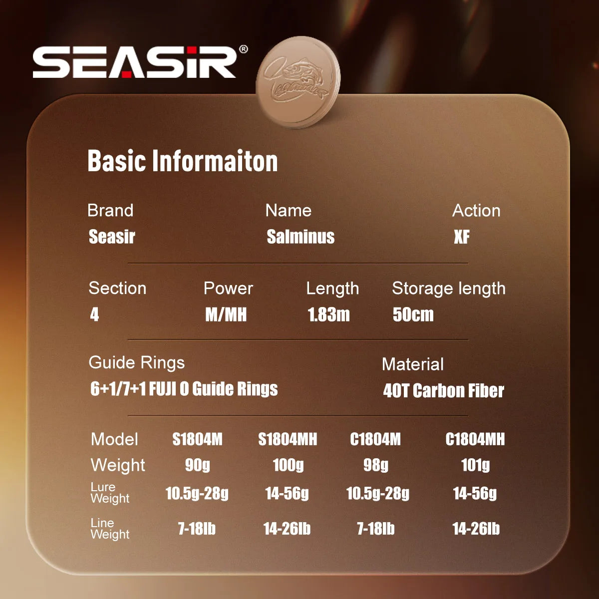 Vara de Pesca SEASIR Salminus 1,83m - 100% Carbono 40T