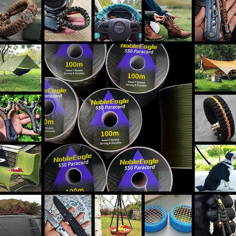 Corda Paracord 550 Militar 50M / 100M - 7 Fios e 4mm de Diâmetro | Nativo Camping