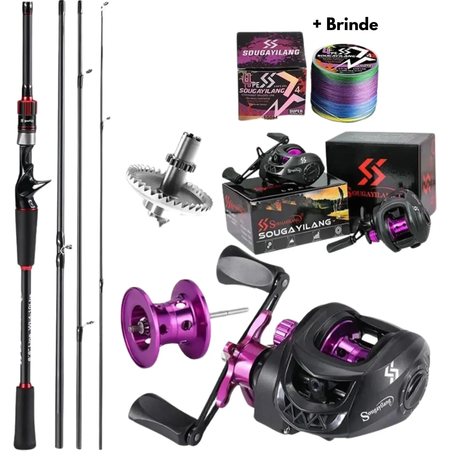 Conjunto Carbon - Carretilha com 10KG de DRAG - Vara 10/25 LBS + Linha Multifilamento - Nativo Camping
